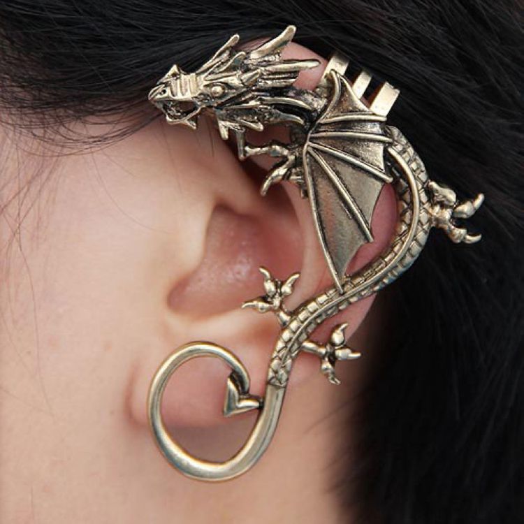 LUKENI 5Pcs/Lot Jewelry Punk Dragon Long Ear Cuff Earring Jackets For Women And Men EJ006: Brown