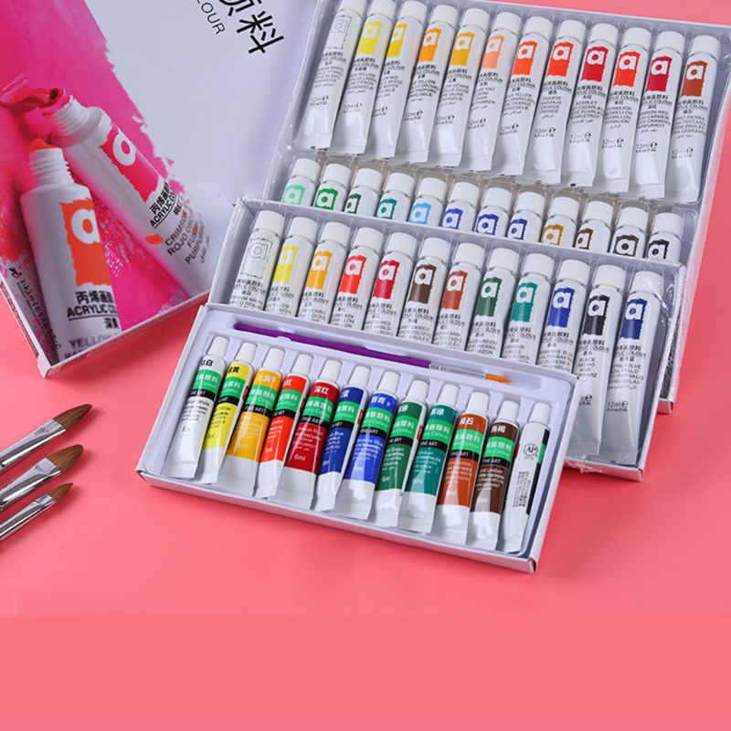 12/24 colores de acrílico pincel para pintar 12ml tubos de artista dibujo pintura pigmento pintado a mano cuadro de pared DIY