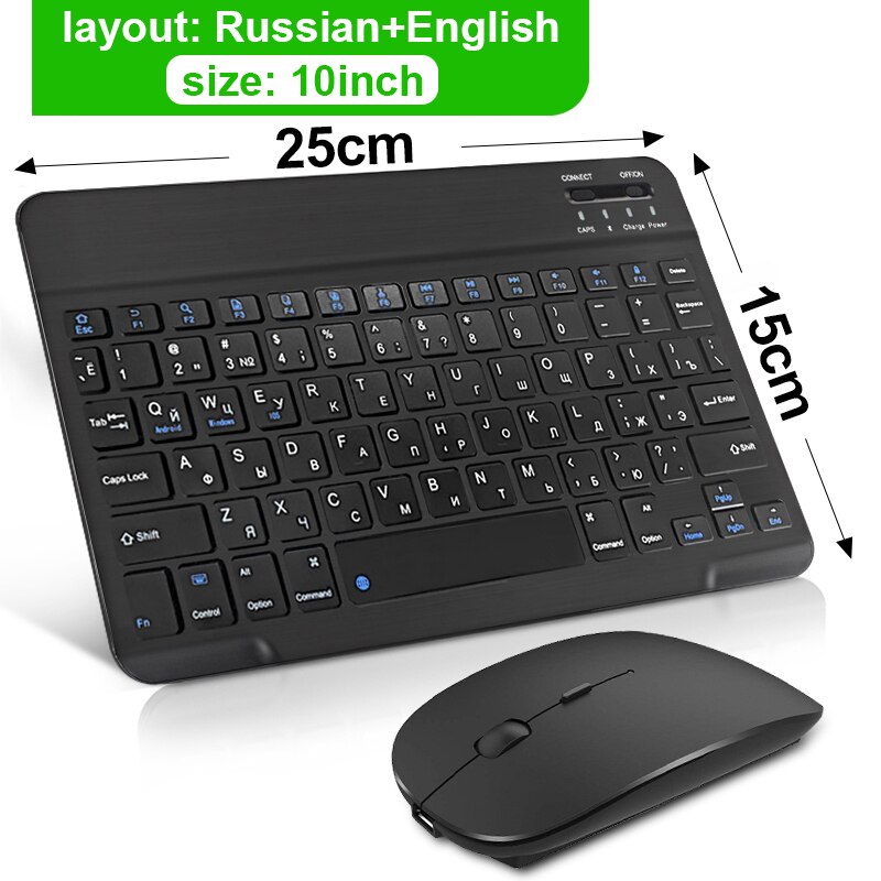 Klawiatura Bluetooth bezprzewodowa klawiatura i mysz hiszpańska Mini rosyjska klawiatura do ipada telefon Samsung Tablet ipad pro 11 air 2020: Black Russian