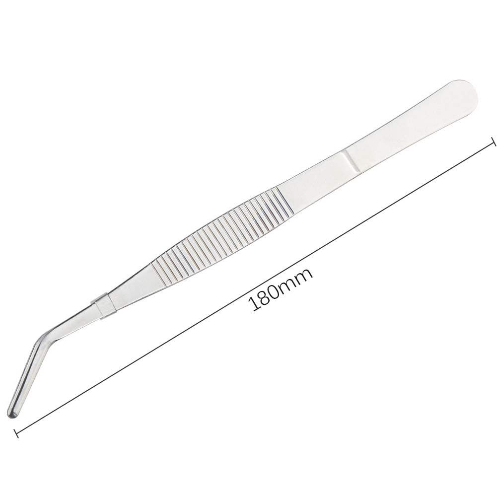 18cm Stainless Steel Tweezers with Curved Serrated Tip Non-slip Handle for DIY Craft Repair Hand Tool