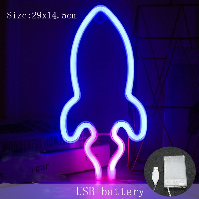 Lampa neonowa kreatywna rakieta/planeta kształt USB neon doprowadziło znak robić pokoju dekoracja na przyjęcie ślubne świąteczny prezent lampka nocna: różowy niebieski-Rocket