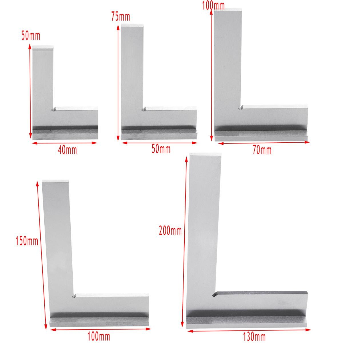 Monikoko 50x 40mm ~ 200 x 130mm din 875-2 luokka 90 ° tarkkuus kulmamittari kulma koneistin neliöviivain leveä pohjamittauslaite