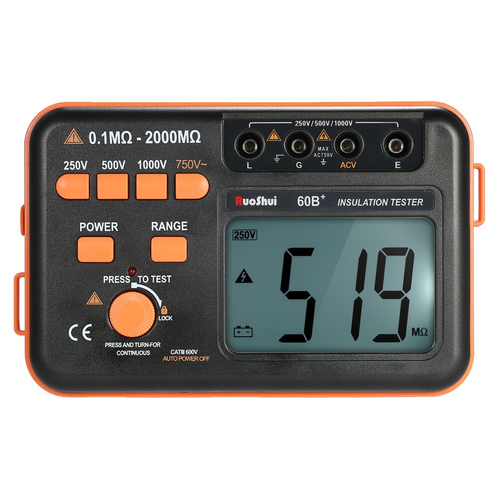 Ruoshui 60b+ 1000v isolationsmodstand meter høj percision megger lcd jord jord tester megohmmeter voltmeter baggrundsbelysning
