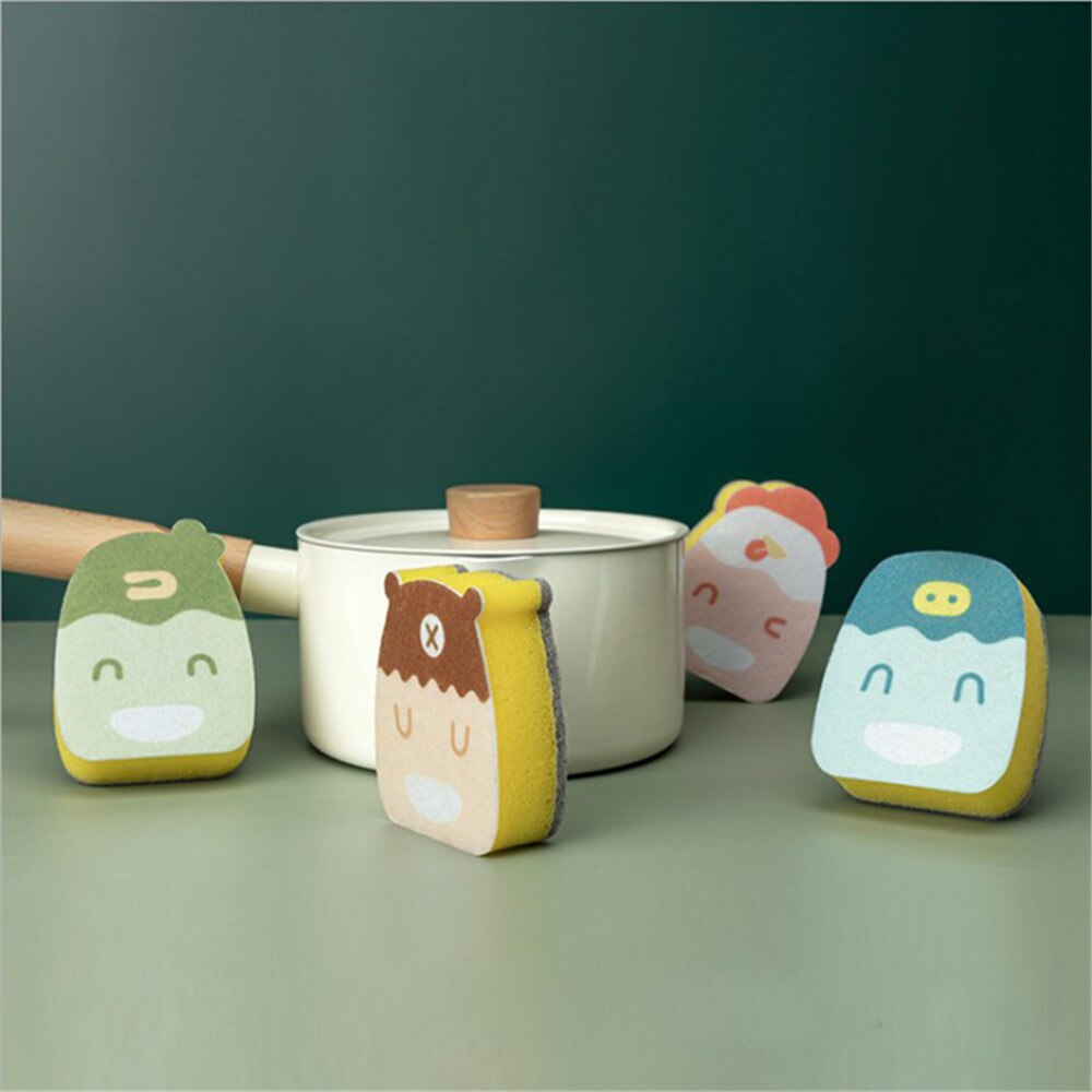 Animales de dibujos animados esponja gruesa creativa fuerte descontaminación plato paño de lavado Limpiador de cocina esponjas estropajo 1 pieza