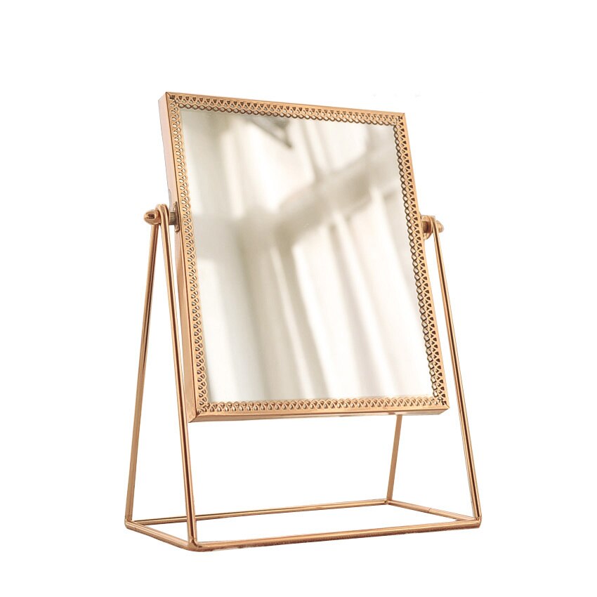 Retro luz de luxo europeu metal ouro espelho maquiagem casa desktop quadrado redondo espelhos decorativos wj527