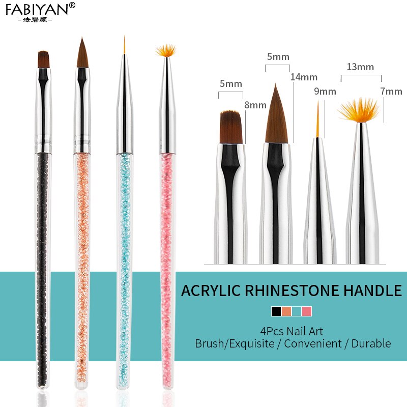 4/7pcs/set Nail Art Brush Painting Drawing Pen Fan Flat Gradient Line Round Acrylic Gel Crystal Tips Manicure Tools: 4Pcs