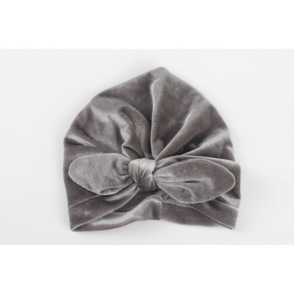 para recién nacidos, niños, bebés, niñas, niños, turbante indio, Lazo de terciopelo, gorro de invierno, gorro suave y cálido, para bebés en 9 colores: Gris