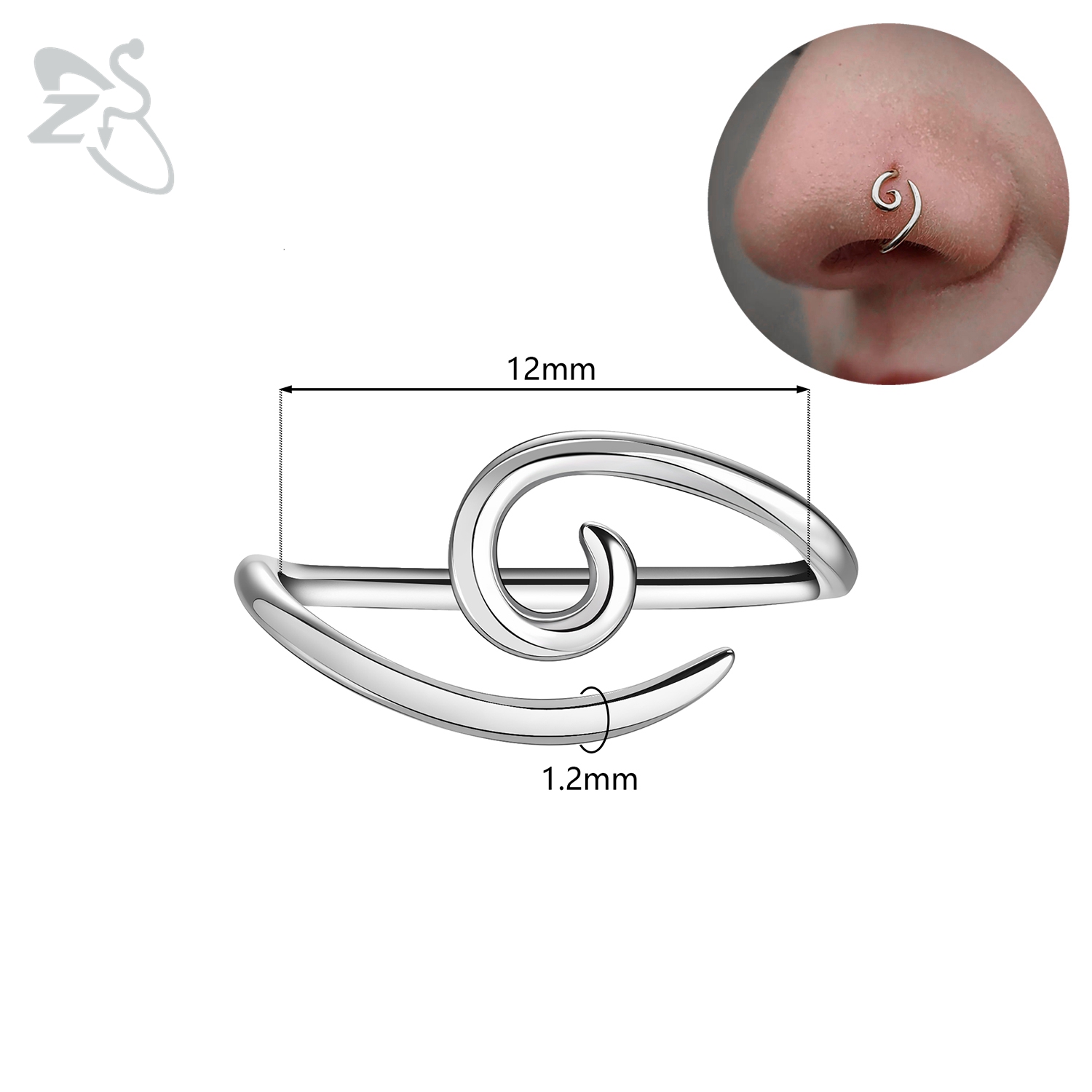 Zs 1 peça 16g 925 prata esterlina nariz parafuso prisioneiro mulheres homens hipoalergênico ponte espiral piercing narina concha piercings 10/12/14/16mm: Preto
