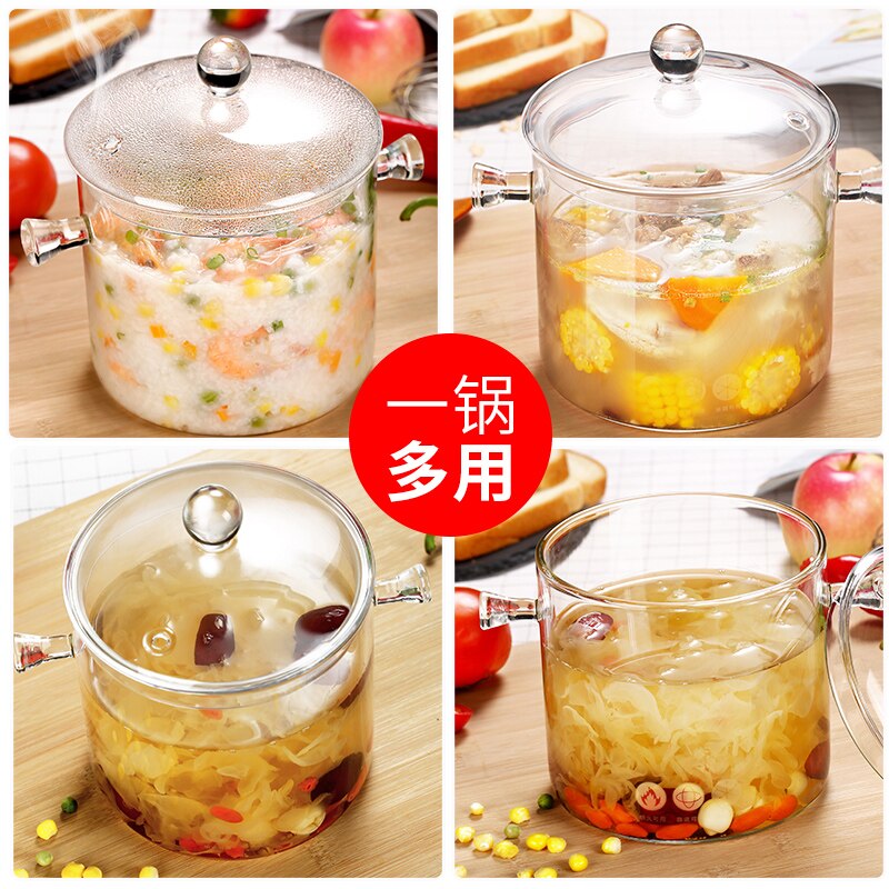 Sartenes de vidrio de borosilicato para sopa, juego de ollas de cocina transparentes para la salud, utensilios de cocina de inducción, Sartenes de comedor Eg50tg