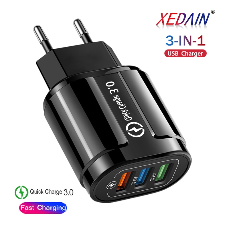 3 Port Usb Charger Eu Vs Plug Display 3.1a Quick Charge Smartphone Oplader Voor Iphone Samsung Xiaomi Tablet