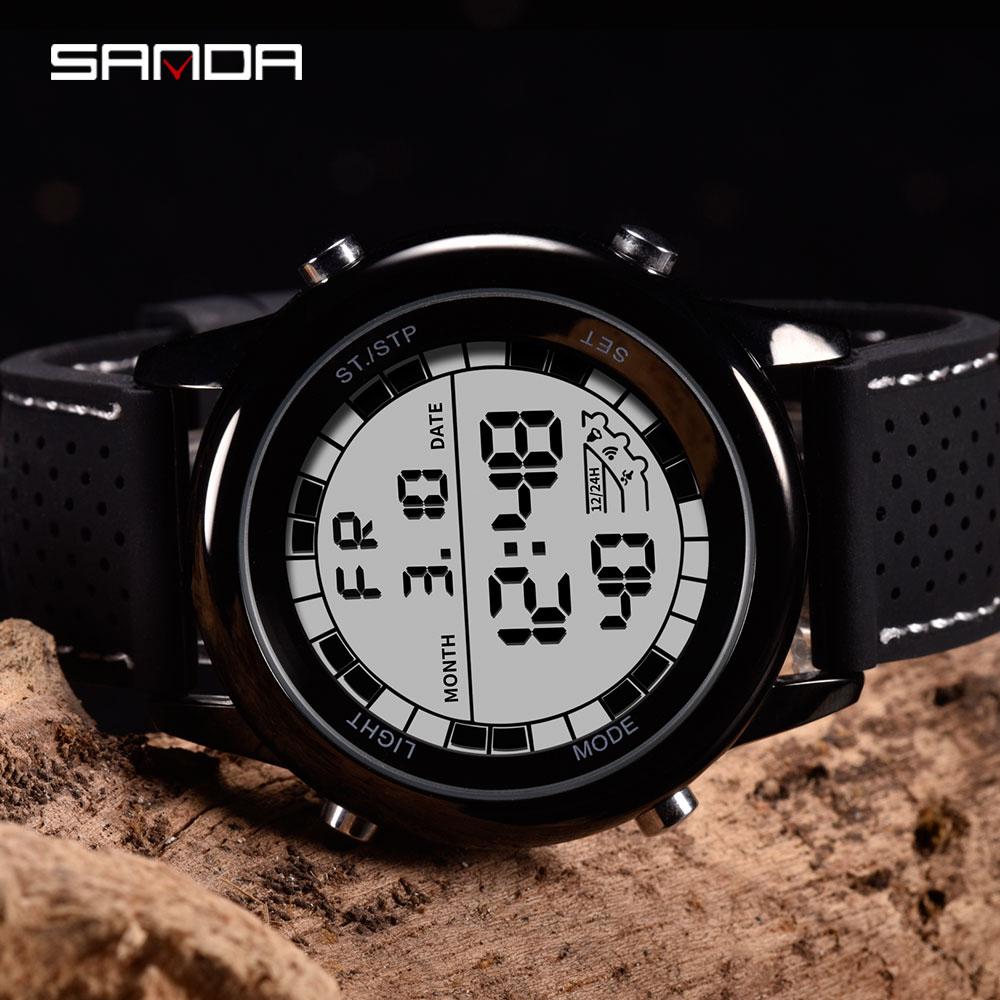 SANDA Sport Watch Men Digital Watch Alarm Chronograph Countdown LED Watches 50m Waterproof Wristwatch Clock Relogio digital: Black White