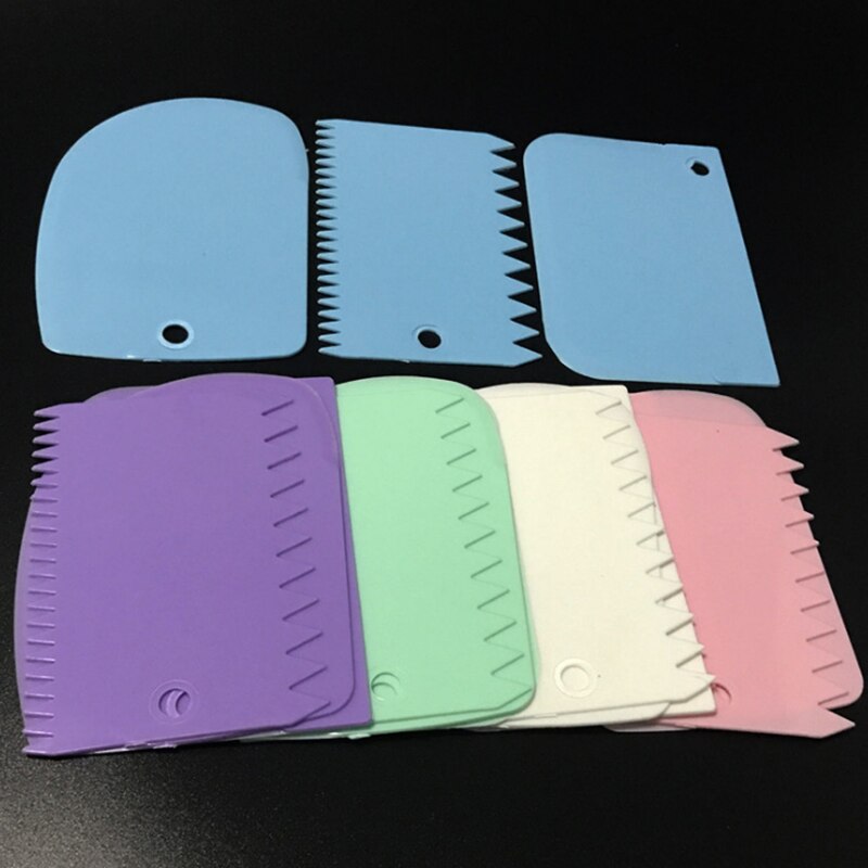 3Pc cuisson pâtisserie outils plastique pâte couteau glaçage Fondant grattoir décoration plaine lisse bord dentelé spatules coupe gâteau outil