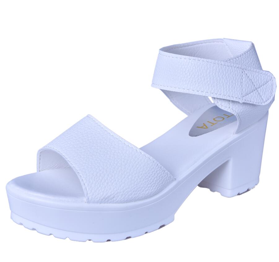 Vtota kvinder sandaler bløde pu sommersko kvinder platform sandaler åben tå sandalias bagatel højhælede damesko  x401: Hvid / 6