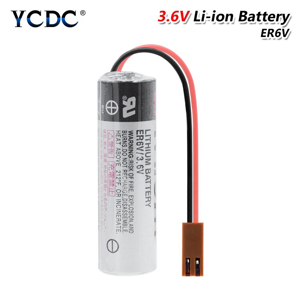 3.6V 2000mah ER6V PLC Battery Lithium Li Ion Battery With Brown Plugs Connectors For Toshiba CNC Machine Replacement Battery