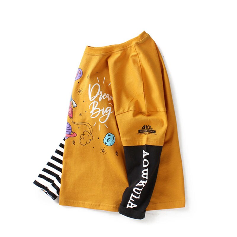 T-shirt à manches longues pour enfants, automne, hauts à rayures, dessins animés, pour adolescents, garçons 6 8 10 12 14 y t-shirts  tx393: Jaune / 12