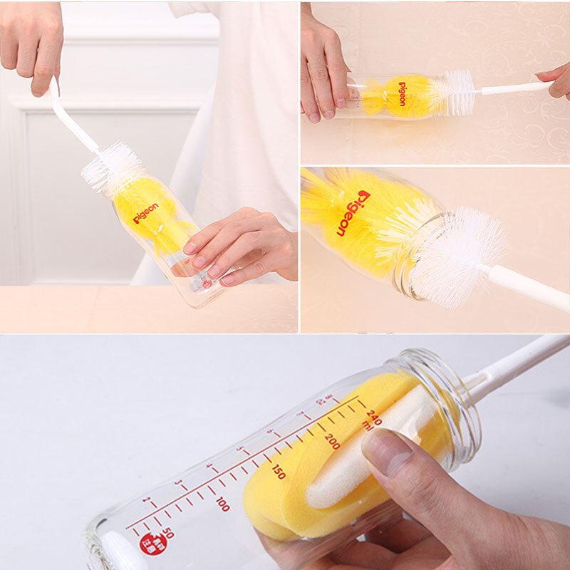 4pz spazzola per biberon bottiglia di lavaggio bottiglia spazzola per capezzoli strumento spugna 360 gradi testa rotante pulizia tazza spazzola kit strumento di pulizia