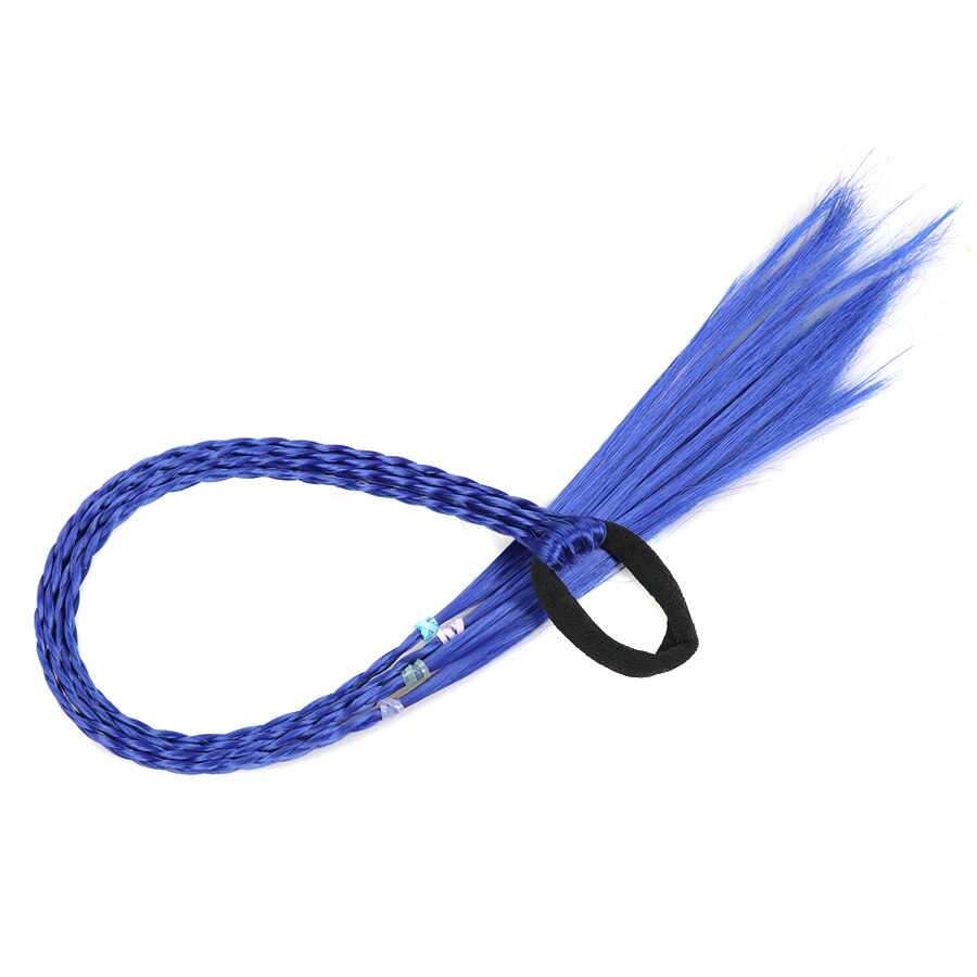 Rubber Bands With Pigtails Rainbow Color Overhead Tail Kanekalon Box Braids Ponytail Hair Extensions With Elastic Band For Girls: Q37-4-Blue