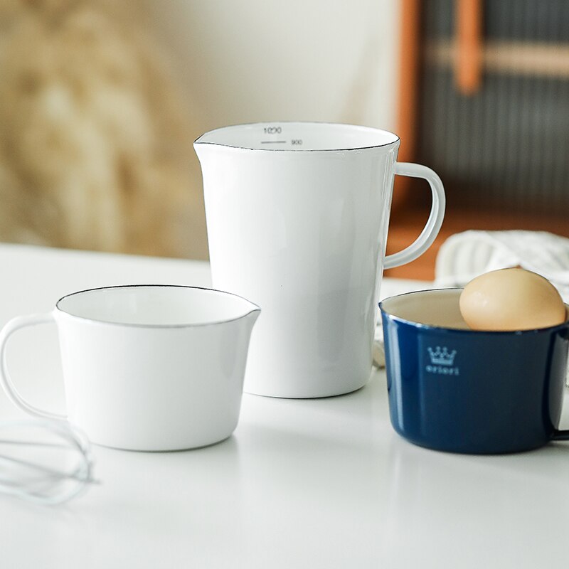 Japanische porzellan emaille messbecher mit skala griff haushalt wärme-beständig backen küche werkzeug kaffee Tee tasse