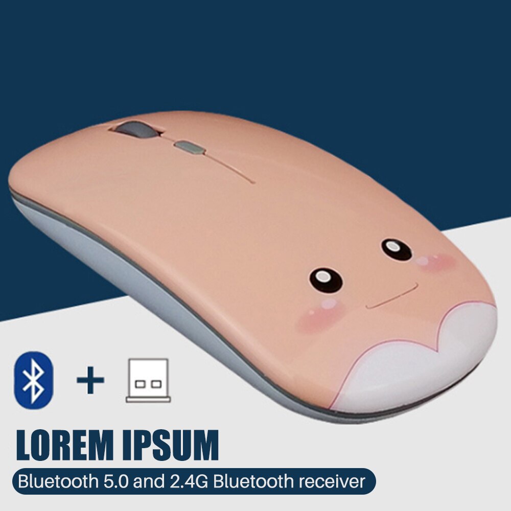 Cute Cartoon Mouse Wireless Charging Mouse USB Optical Computer Mini Mouse Bluetooth-compatible 5.0 1600DPI For Girl Laptop: Pink