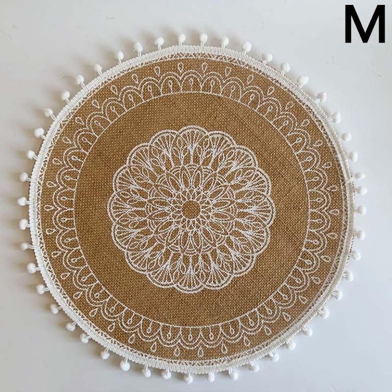 Prachtige Geweven Jute Katoen Tafel Mat Bohemian Stijl Afdrukken Placemat Ronde Voedsel Pad Dining Servies Coaster Keuken Decor: M