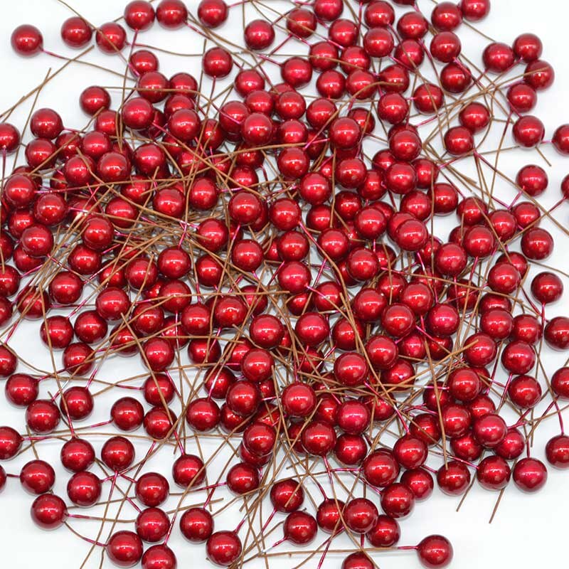 100 st/lot 12mm pärla plast ståndare konstgjord blomma små bär körsbär för bröllop jul tårta låda kransar dekoration: F08