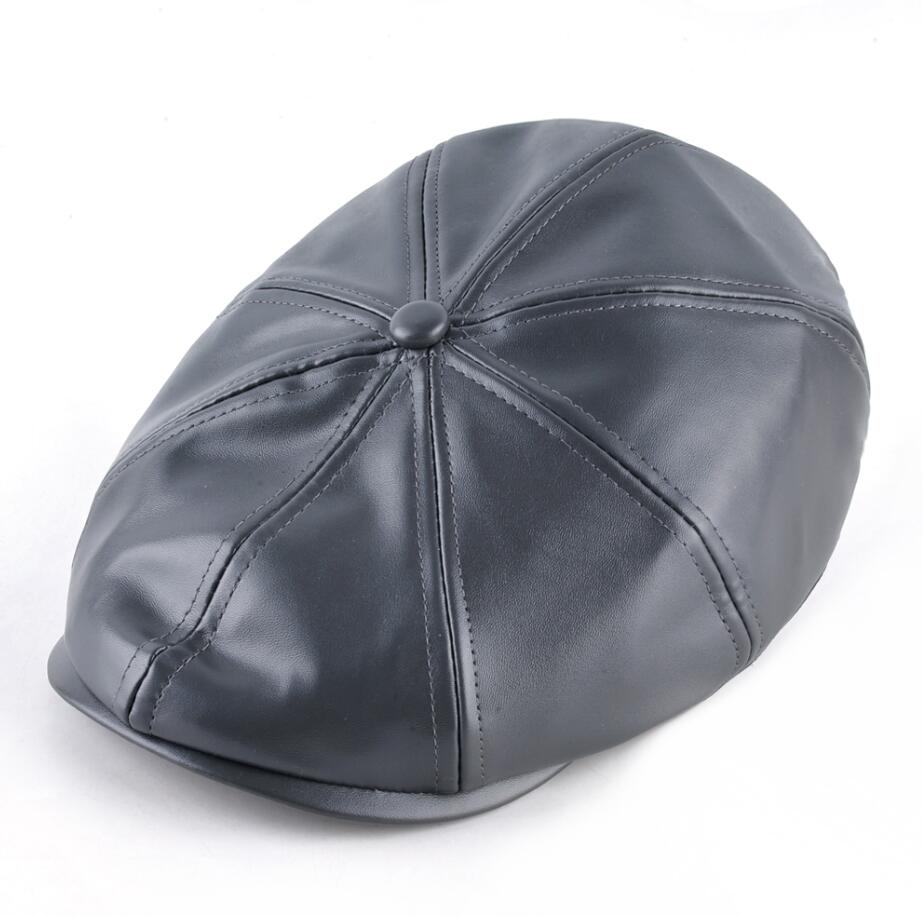 Boinas de cuero sintético para hombre y mujer, gorros octogonales de piel sintética con visera, informales, planos, Unisex, para invierno y otoño: Gray