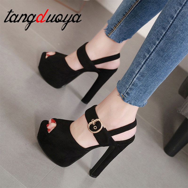 Grosses sandales femme talon carré sandales bout ouvert talons hauts plate-forme sandales chaussures femme talon haut sapatos feminino