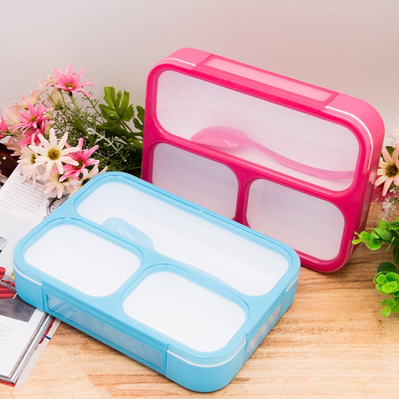 1000Ml Gezonde Plastic Lunchbox Met Lepel Lekvrije Magnetron Partitie Bento Box Voedsel Container Volwassenen Lady Kid lunchbox