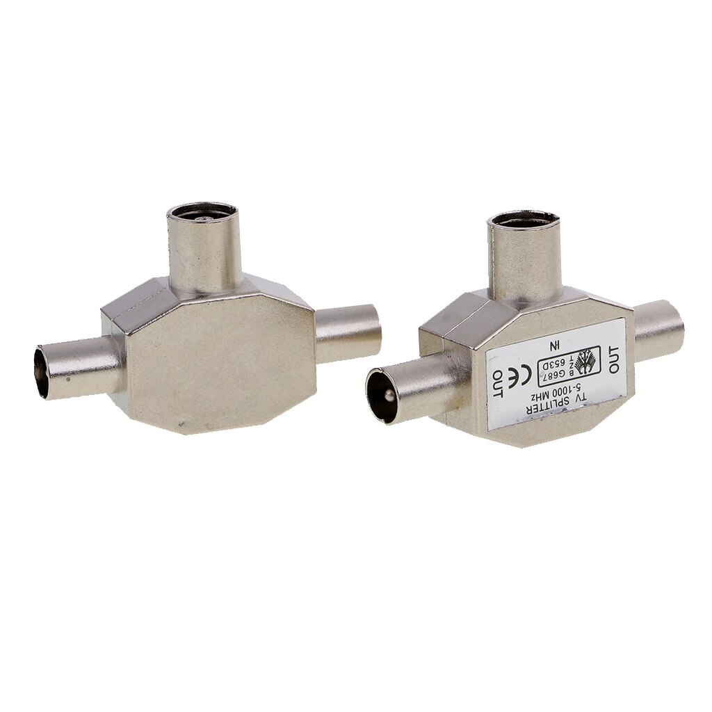 2 Pieces TV Aerial Metal Coaxial Signal Splitter 2 Way 1 Female to 2 Male