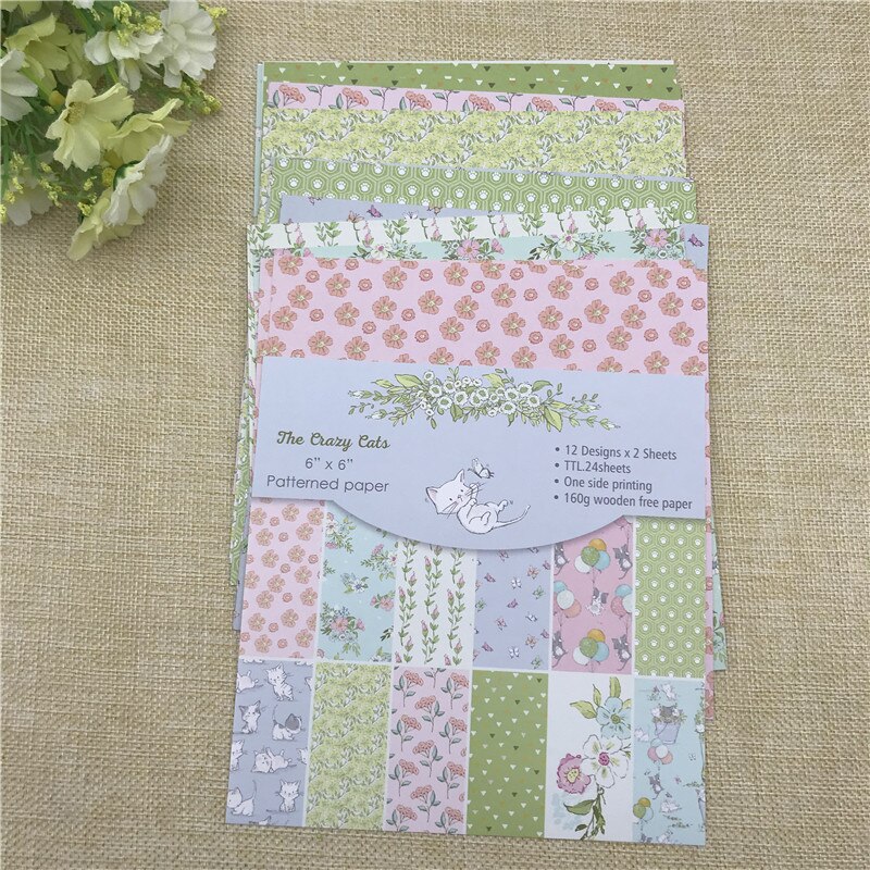 24 feuilles 6 "X 6" le chat fou à motifs papier Scrapbooking paquet de papier à la main artisanat papier artisanat fond pad