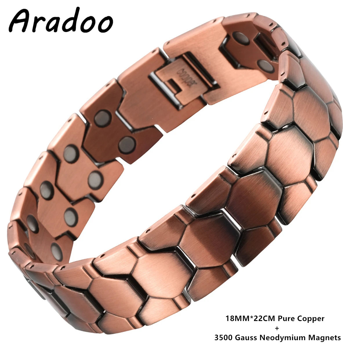ARADOO 3X Strength Neodymium Magnets Copper Bracelet for Men Pure Copper Bangle Wristband Jewelry: Dark Gold