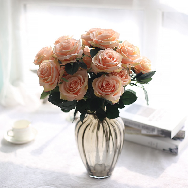 Bedrijf bloemen 10Heads rose boeket plant simulatie bloemen buitenlandse handel wit roze Bruiloft woondecoratie valse bloemen