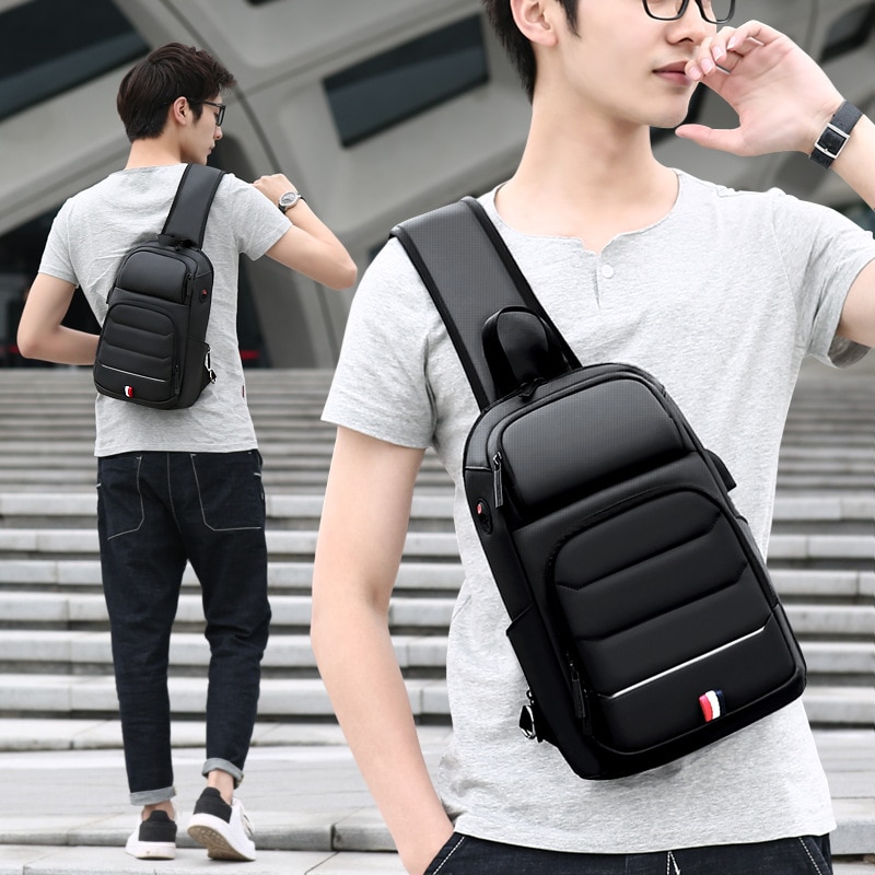 Male Chest Bag travel Crossbody Bags for Shoulder Bags High capacity USB Charging Messenger bag Oxford sports Sling Bag