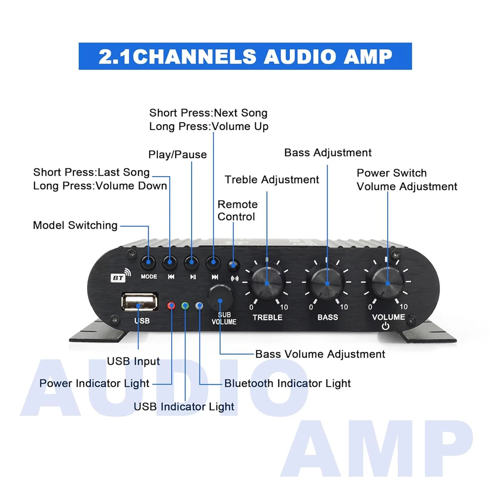 Wzmacniacz audio LEPY 838USB Bluetooth 5.0 Cyfrowy wzmacniacz basowy s HIFI Kanał 2.1 Samochodowy wzmacniacz domowy Sterownik USB Bezstratna muzyka DC12V