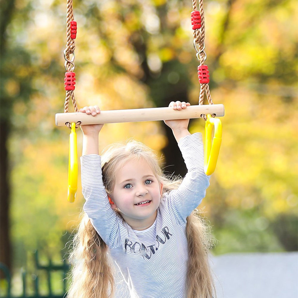 Børns træ trapeze svingstang med plastik gym ringe til indendørs udendørs sjov børn børn voksen fitness pædagogisk legetøj