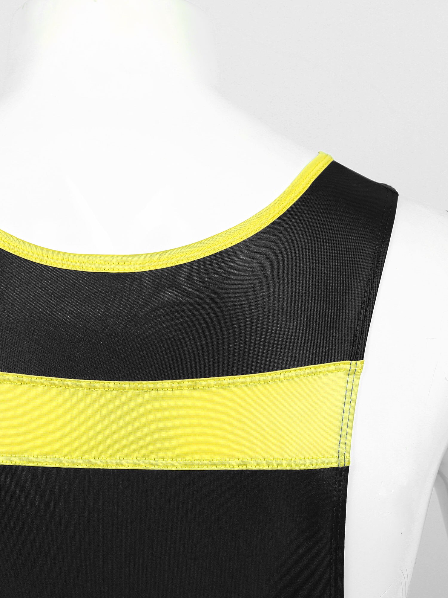 Mens Ballroom Competition Dancewear Sleeveless Bodysuit Stretchy Jockstraps Leather Patchwork Gymnastic Leotard Dance Costumes