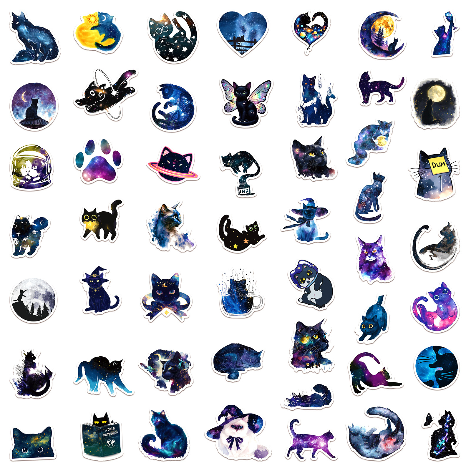 50 urocze naklejki z motywem gwiaździstego kota, naklejki diy, scrapbooking, telefon, bagaż, deskorolka, winyl, wodoodporne, graffiti