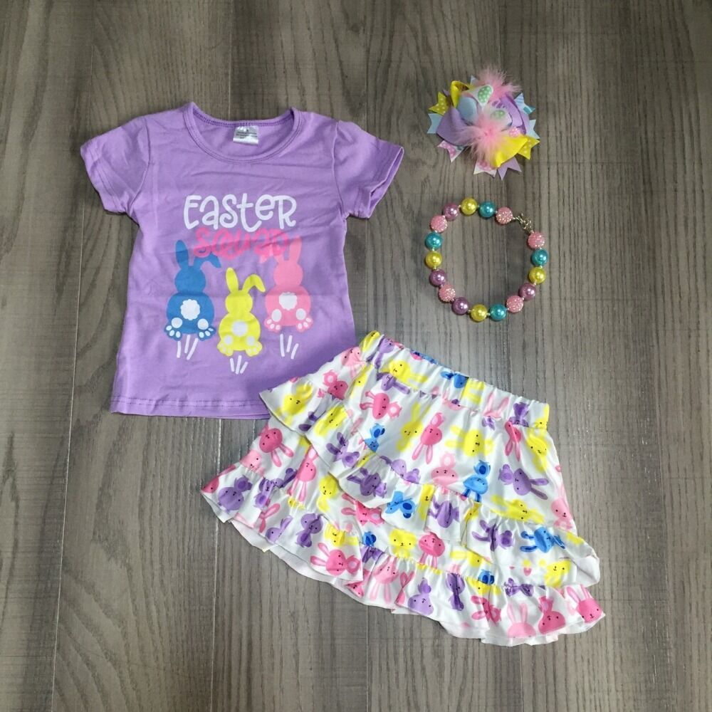 Baby meisjes Pasen outfits meisjes 3 kleuren bunny shirt met regenboog pailletten jurk meisjes leuke outfit met accessoires