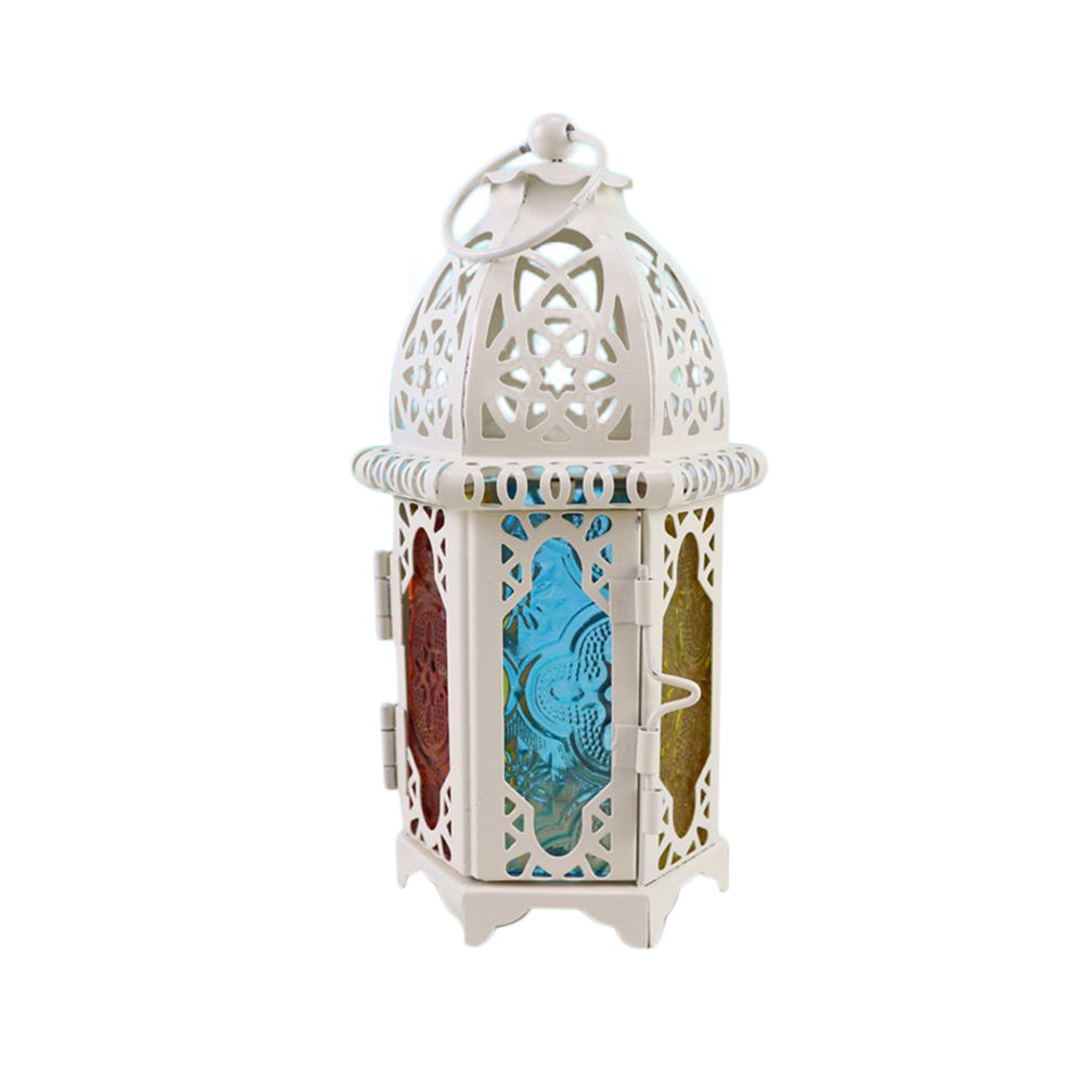 Lanterne bougie en verre marocain | Vintage, suspendue, décoration de maison de mariage: White multicolour
