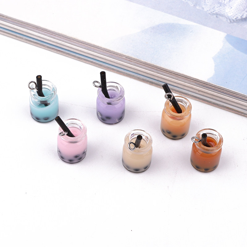 5 stücke Mini Perle Milch Tee Harz Charme Baumeln Ohrring Erkenntnisse Für Schmuck Machen Niedliche Flasche Anhänger Keychain Diy Charme zubehör: mixed color