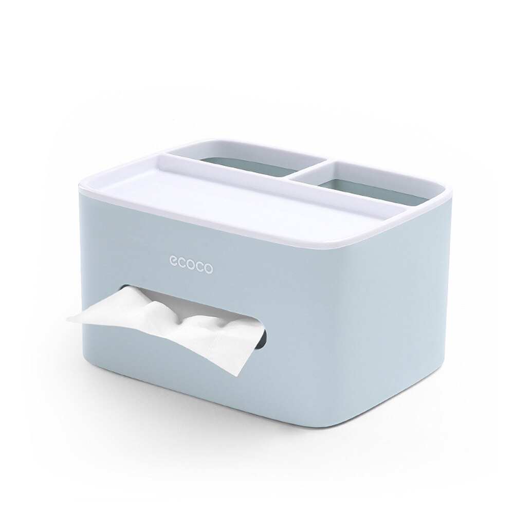 Ecoco makeup arrangør med aftagelig juvelerbakke tissuekasse badeværelse tissue dispenser bærbar servietholder bordtelefonholder: Bl