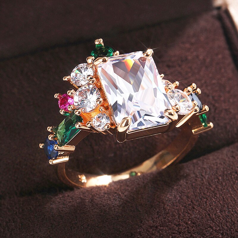 Luxe Cz Ring Liefde Kleurrijke Zircon Stone Pave Instellen Verzilverd Beste Kerstmis Nieuwjaar Ringen Voor Vrouwen