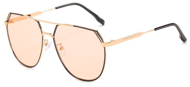 Polygon zonnebril dames heren vintage metalen gradiënt zonnebril luxe  uv400 tinten grote frame brillen: Gouden champagne