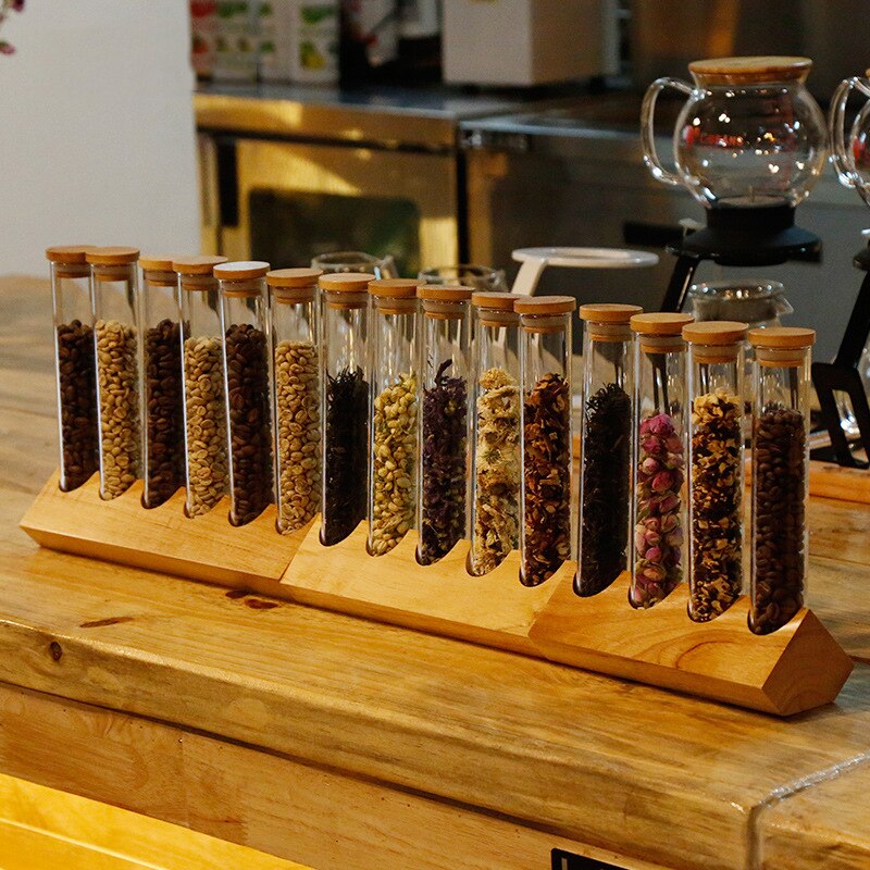 Wooden Coffee Beans Flower Tea Display Rack Stand Cereals canister Glass Test Tube sealed Storage Decorative Ornaments