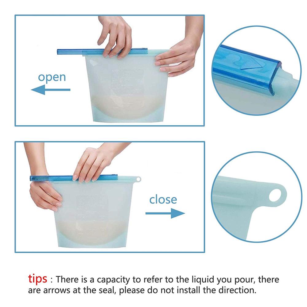 Sacs réutilisables de Silicone, sac frais de Silicone pour le liquide de casse-croûte de légumes de Fruits, micro-ondes