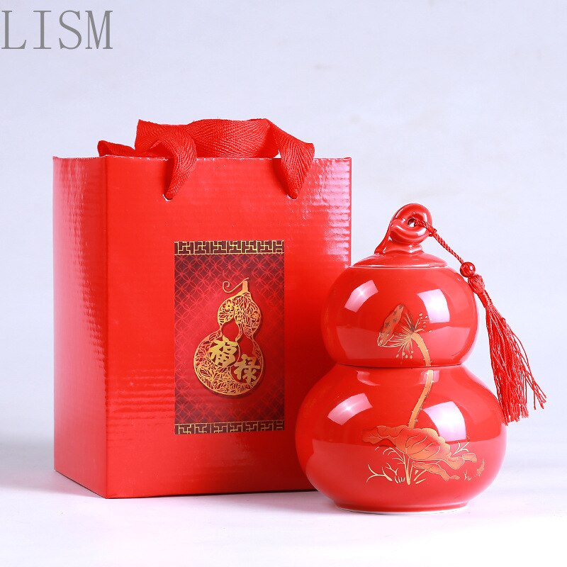Factory direct features Fulu ceramic tea jar storage jar festive set high-end box