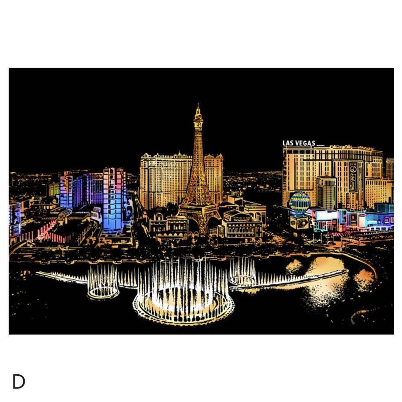 Grande ville nuit Scratch photo peinture enfants grattage mémoire voyage artisanat 2 nuit urbain stylo scène bricolage avec papier Bir E0C8: Las Vegas