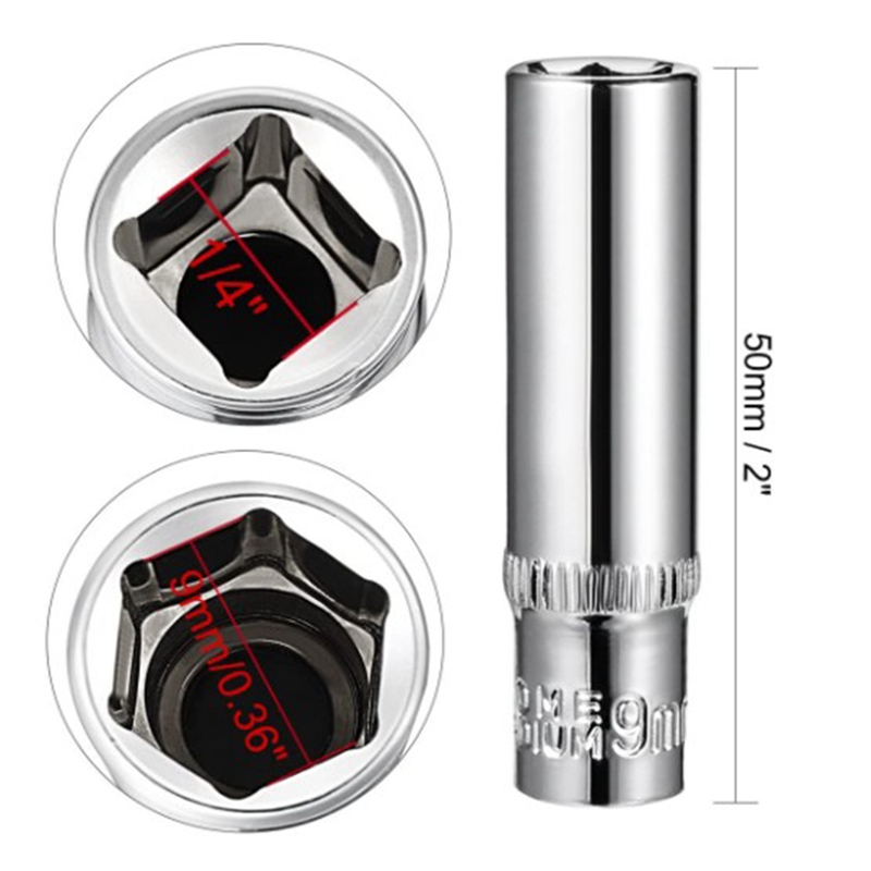 11Pc 1/4 Socket Set Adapter Long Sockets 4-14mm Deep Socket Tool Heads Torque Spanner Ratchet Socket Wrench