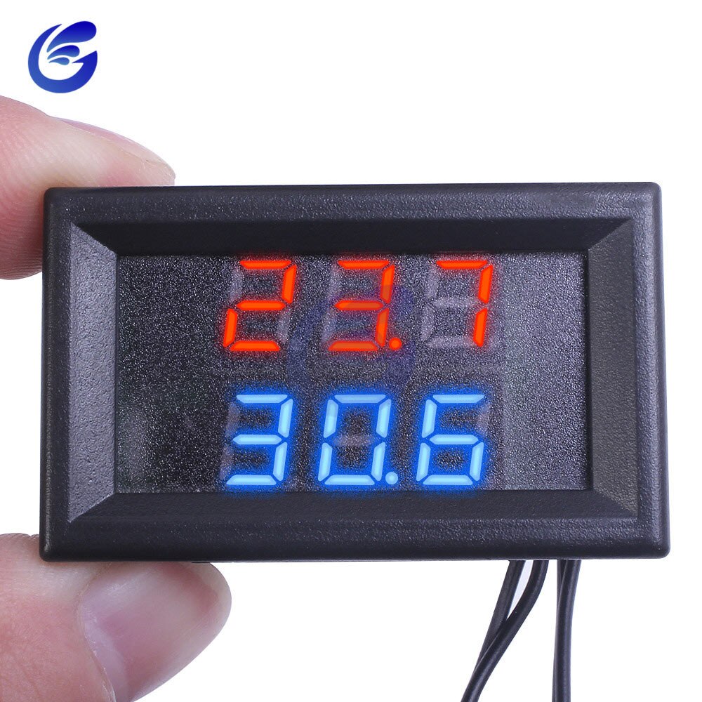 Dc 4v-28v mini dobbelt display digital temperaturregulator temperaturføler termometer testkontrol + vandtæt ntcprobe: 3 cifre 4v-28v blå