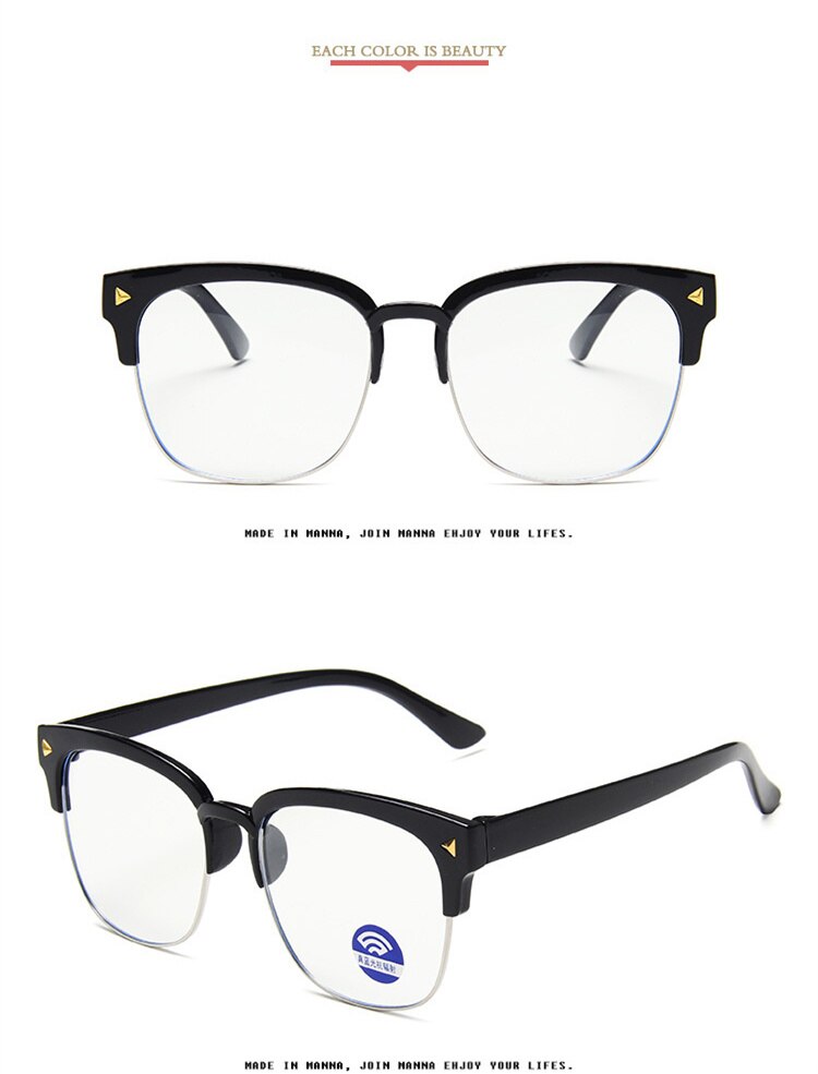 Montura de gafas Retro cuadrada transparente Anti-azul claro para niños, lentes transparentes semi-sin montura, gafas con remaches para niños: Bright Black